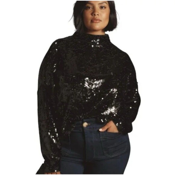 Anthropologie Pilcro Sweater Alani Cashmere Mock Neck Sequin Preppy Size 2X NWT - Picture 1 of 13